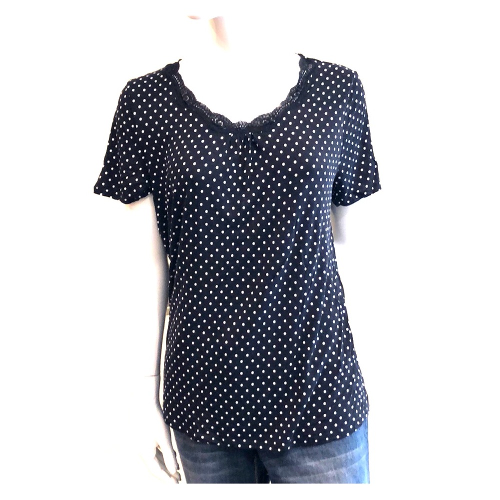 Black and white polka dot pajama top - L